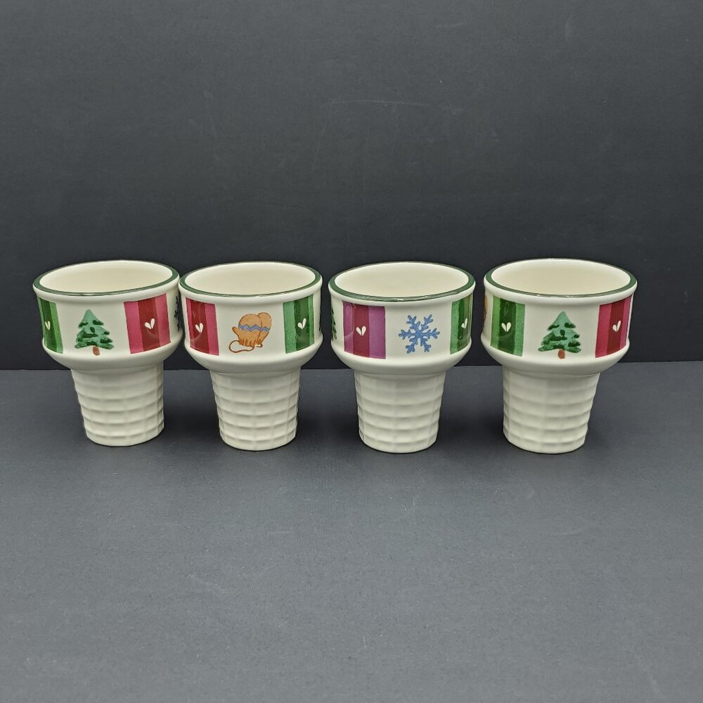Pfaltzgraff Snow Bear Ice Cream Cone Shaped Dishes Holiday Dessert Bowls